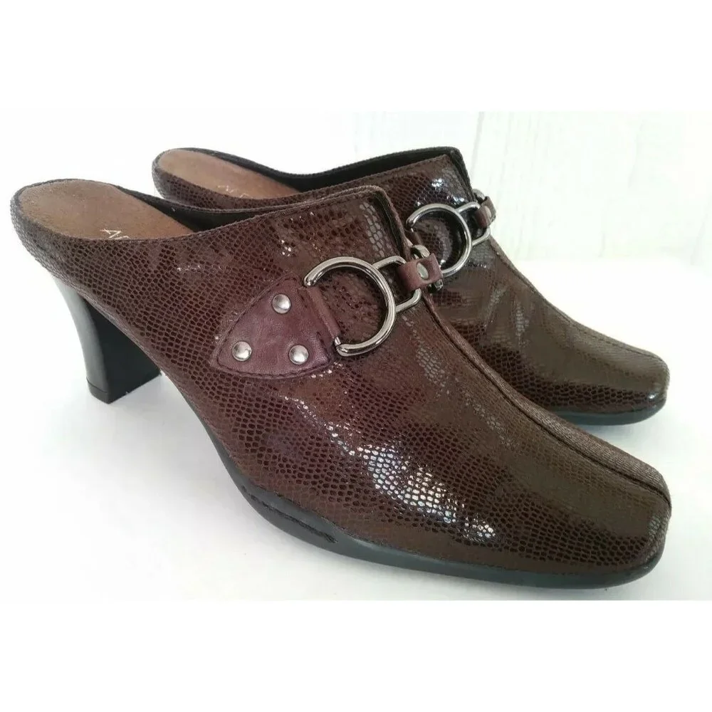 Aerosoles Cinch Worm Women's Brown Vegan Mules Slip On High Heels Sandals 7.5 B - Picture 1 of 10